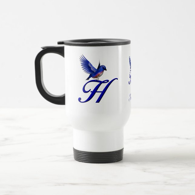 Mug De Voyage Monogramme Bluebird Initiale H Élégant Personnalis (Gauche)