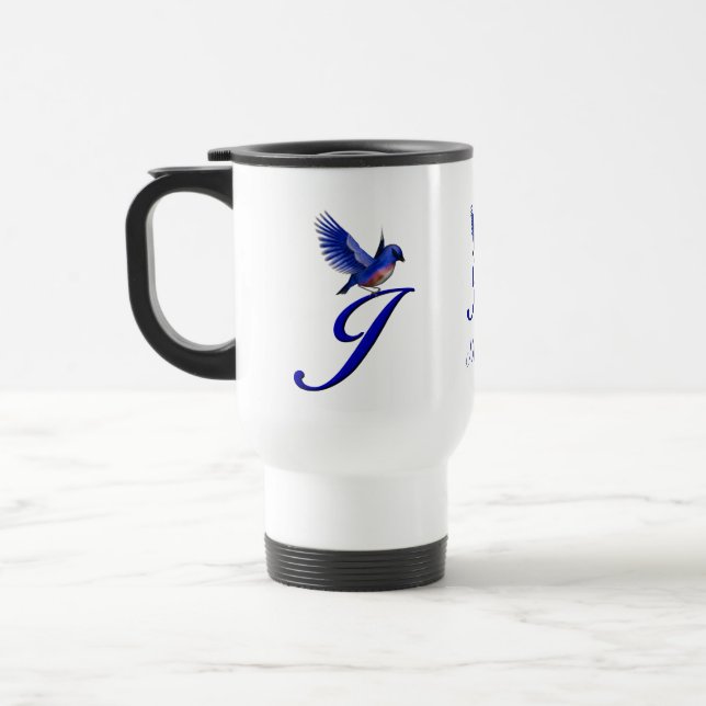 Mug De Voyage Monogramme Bluebird Initiale J Élégant Personnalis (Gauche)