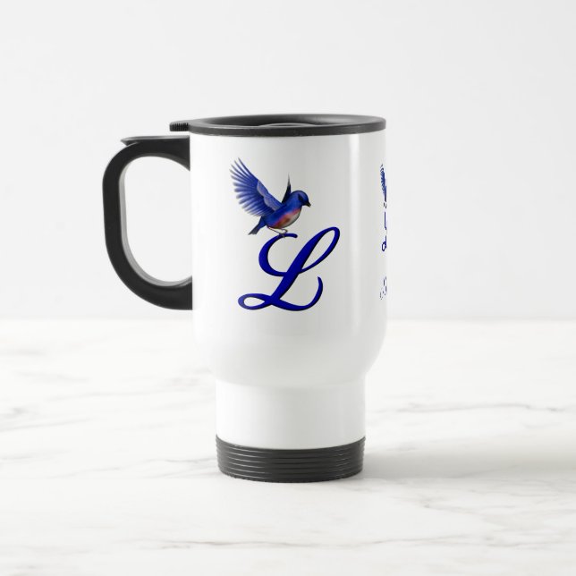 Mug De Voyage Monogramme Bluebird Initiale L Élégant Personnalis (Gauche)