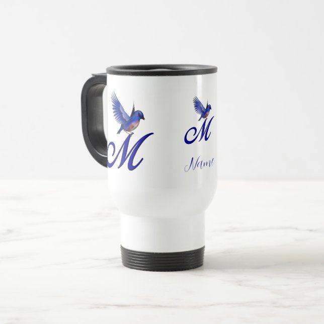 Mug De Voyage Monogramme Bluebird Initiale M Élégant Personnalis (Devant gauche)