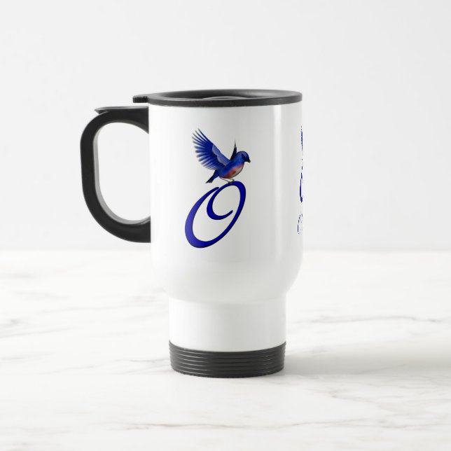 Mug De Voyage Monogramme Bluebird Initiale O Élégant Personnalis (Gauche)