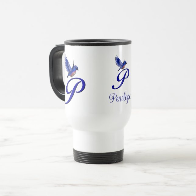 Mug De Voyage Monogramme Bluebird Initiale P Élégant Personnalis (Devant gauche)