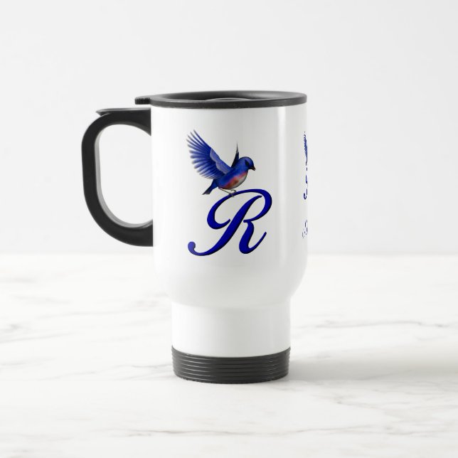 Mug De Voyage Monogramme Bluebird Initiale R Élégant Personnalis (Gauche)
