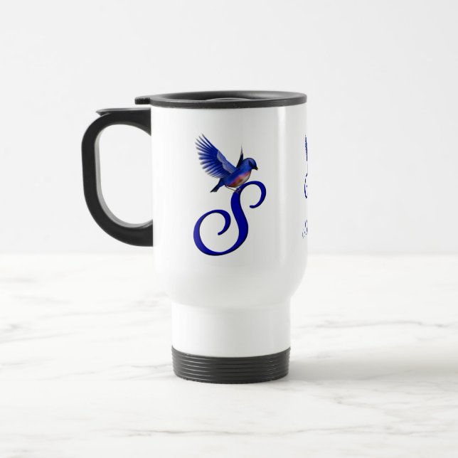 Mug De Voyage Monogramme Bluebird Initiale S Élégant Personnalis (Gauche)