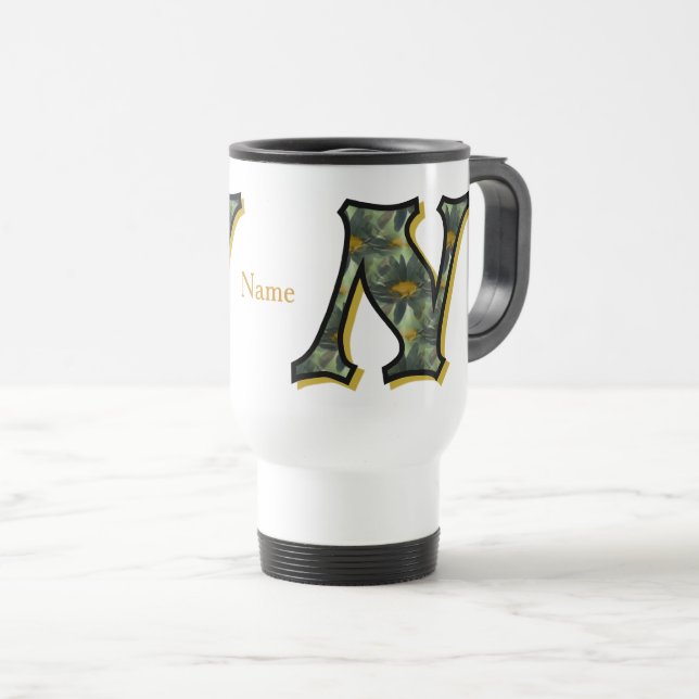 Mug De Voyage Monogramme Daisy Initiale N Personnalisé (Devant droit)