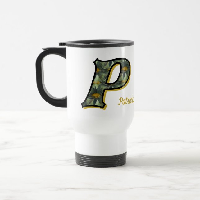 Mug De Voyage Monogramme Daisy Initiale P Personnalisé (Gauche)