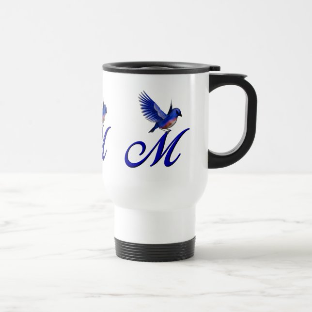 Mug De Voyage Monogramme de bleuet initial M élégant (Droite)