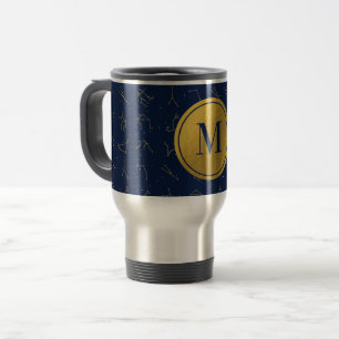 Mug De Voyage Monogramme de constellations de Zodiac bleu or et 
