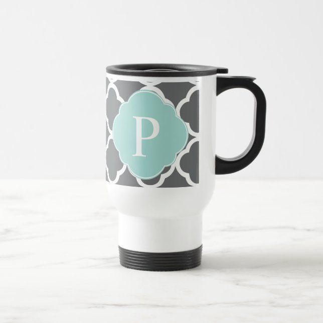 Mug De Voyage Monogramme de feuille de papier gris gris (Droite)