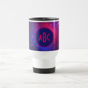 Mug De Voyage Monogramme de grappe en galaxie rose et bleu vif