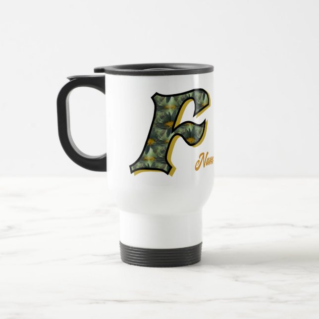 Mug De Voyage Monogramme de marguerite initiale F personnalisé (Gauche)