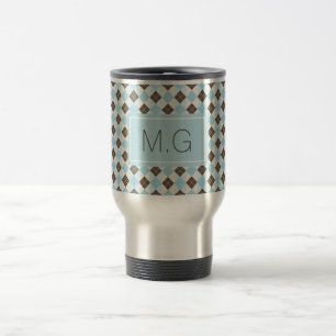 Mug De Voyage Monogramme de Motif de Jacquard bleu et Brown élég