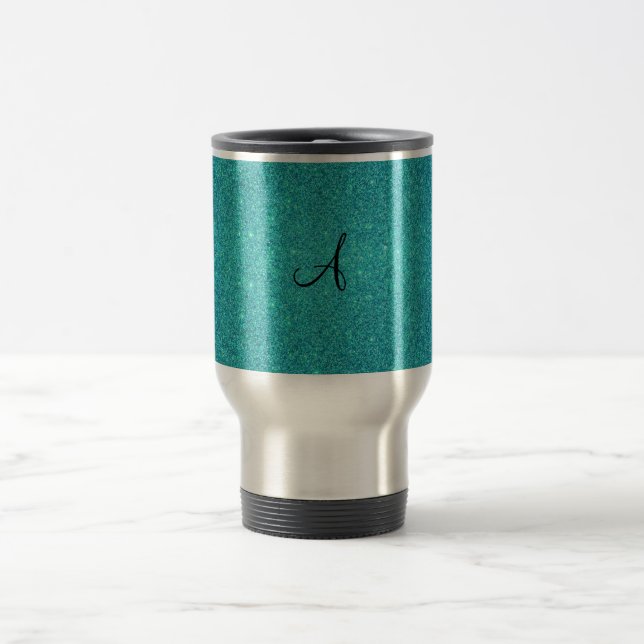Mug De Voyage Monogramme de parties scintillantes de turquoise (Centre)