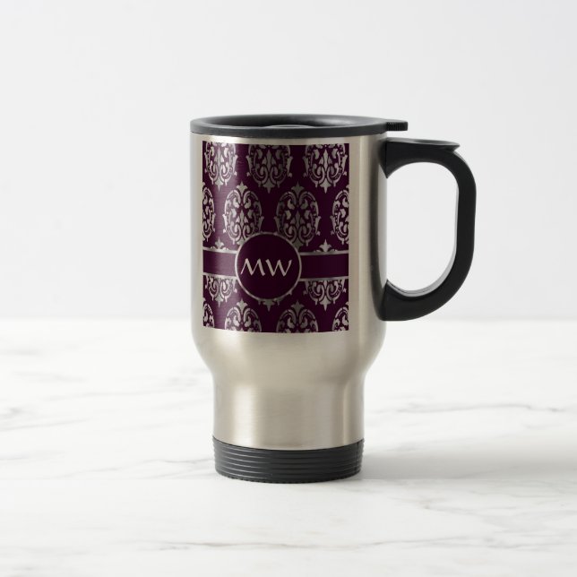 Mug De Voyage monogramme en argent et en bordeaux (Droit)