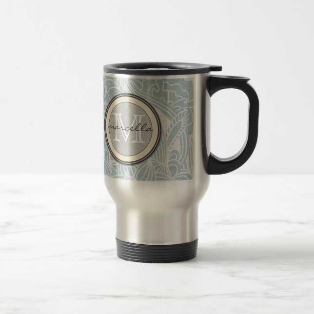 Mug De Voyage Monogramme floral bleu (Droit)