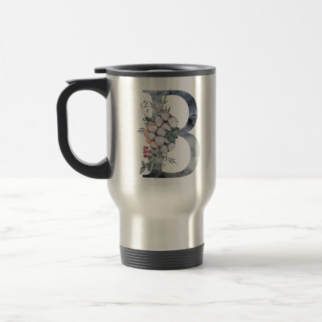 Mug De Voyage Monogramme floral bleu initial B (Gauche)