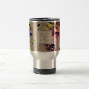 Mug De Voyage Monogramme floral vintage rustique