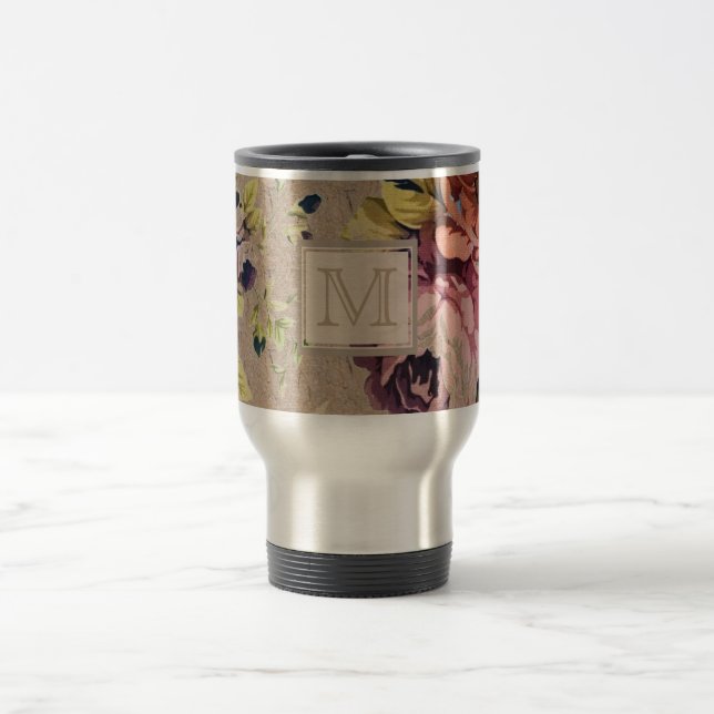 Mug De Voyage Monogramme floral vintage rustique (Centre)