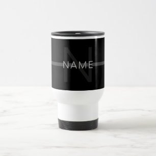 Mug De Voyage Monogramme gris foncé, nom et bande géométrique