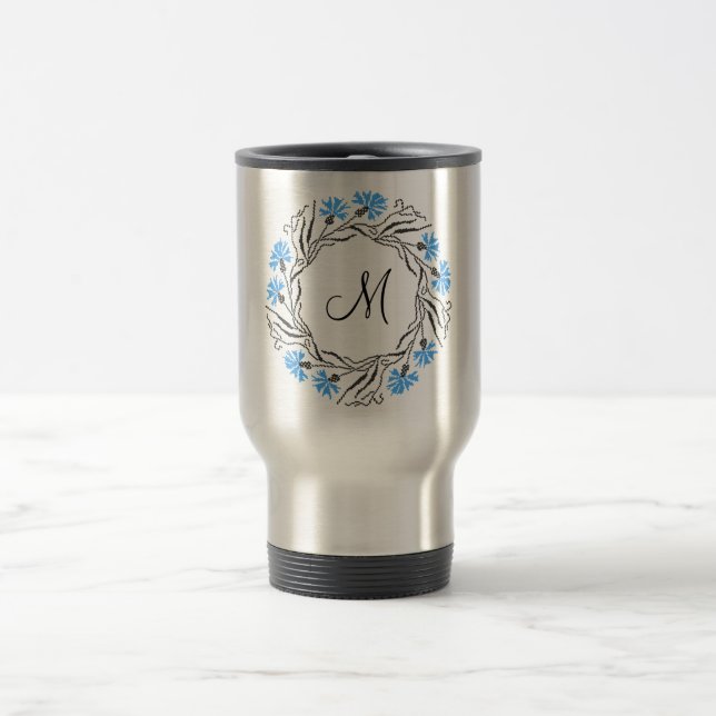 Mug De Voyage Monogramme initial du cercle de Cornflower de poin (Centre)