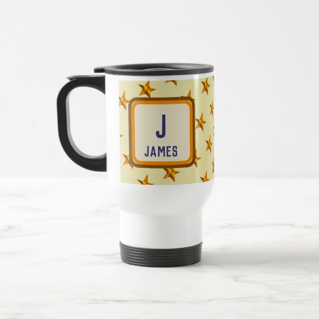 Mug De Voyage Monogramme Initial Gras Étoile Or Prénom (Gauche)