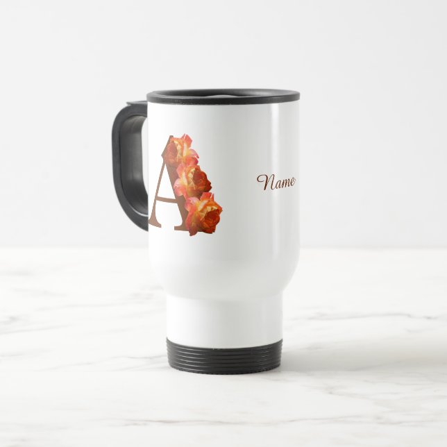 Mug De Voyage Monogramme initiale A personnalisé Rose orange (Devant gauche)