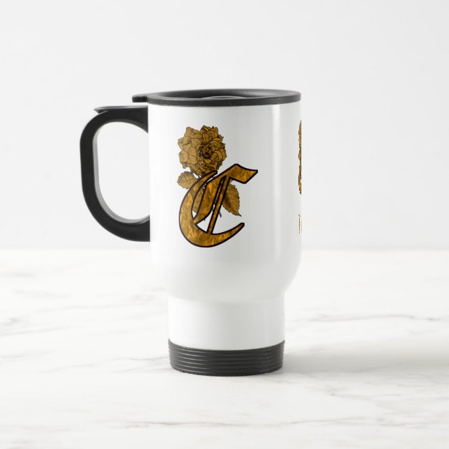Mug De Voyage Monogramme Initiale C Élégant Péonie Dorée Personn (Gauche)
