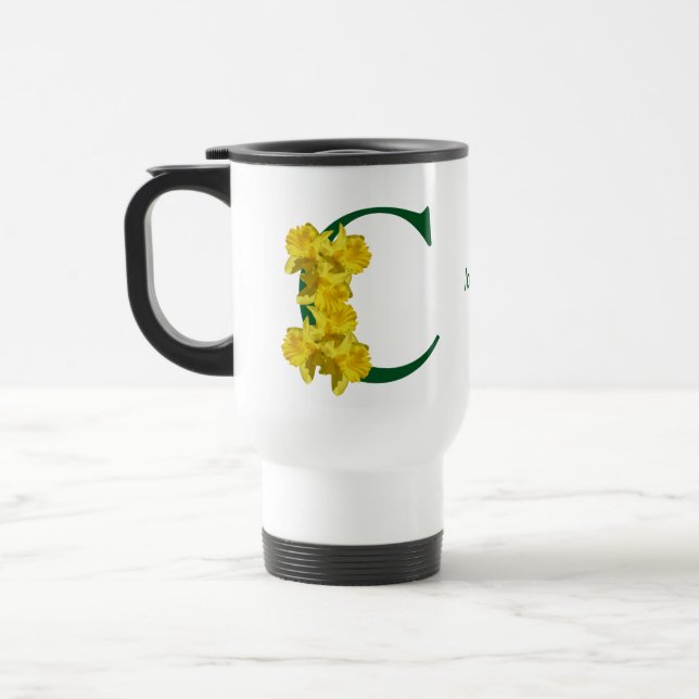 Mug De Voyage Monogramme Initiale C Personnalisé D'une Jonquille (Gauche)