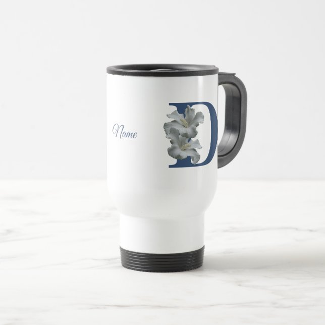 Mug De Voyage Monogramme initiale D de fleur d'Hibiscus personna (Devant droit)