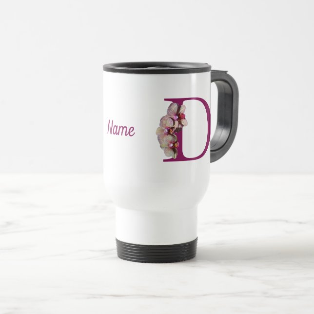 Mug De Voyage Monogramme Initiale D Élégant Orchidée Personnalis (Devant droit)