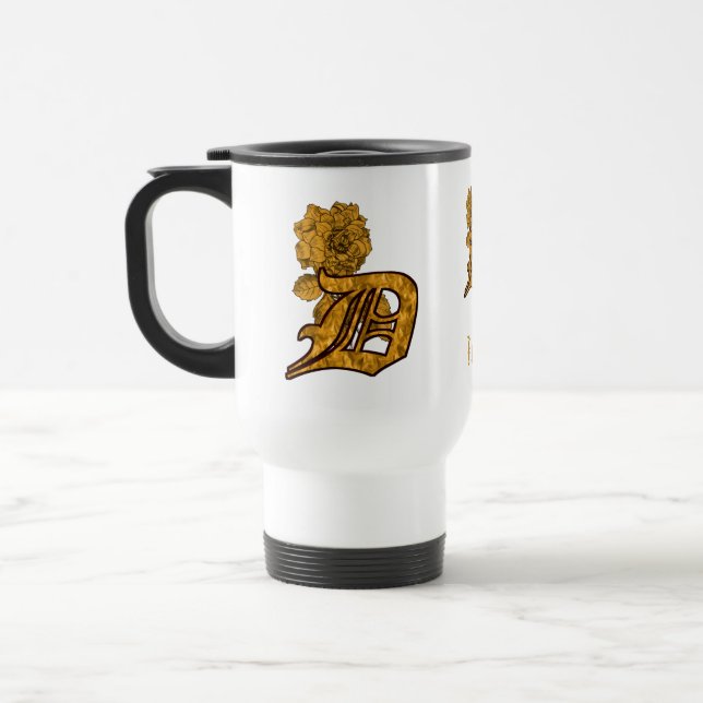 Mug De Voyage Monogramme Initiale D Élégant Pivoine Dorée Person (Gauche)