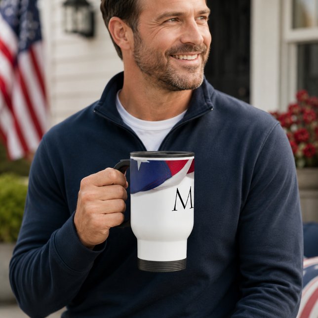 Mug De Voyage Monogramme initiale du drapeau américain patriotiq (Créateur téléchargé)