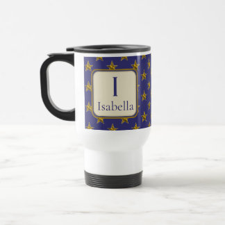 Mug De Voyage Monogramme initiale du prénom en étoiles dorées bl