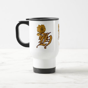 Mug De Voyage Monogramme Initiale H Élégant Péonie Personnalisé