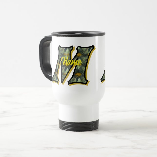 Mug De Voyage Monogramme Initiale M Fleurs de Marguerites Art Pe (Devant gauche)