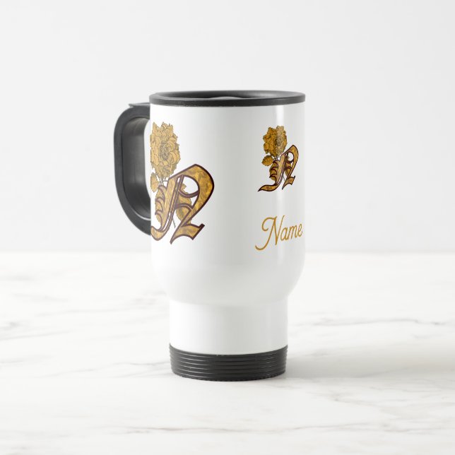 Mug De Voyage Monogramme Initiale N Or Paonée Personnalisé (Devant gauche)