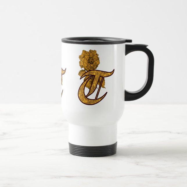 Mug De Voyage Monogramme Initiale T Élégant Pivoine Or  (Droite)