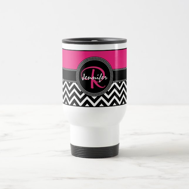 Mug De Voyage Monogramme Jennifer R de Chevron de roses indien (Centre)