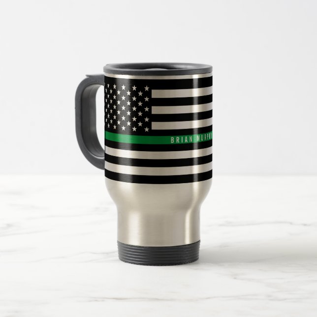 Mug De Voyage Monogramme militaire de drapeau de Ligne Verte (Devant gauche)