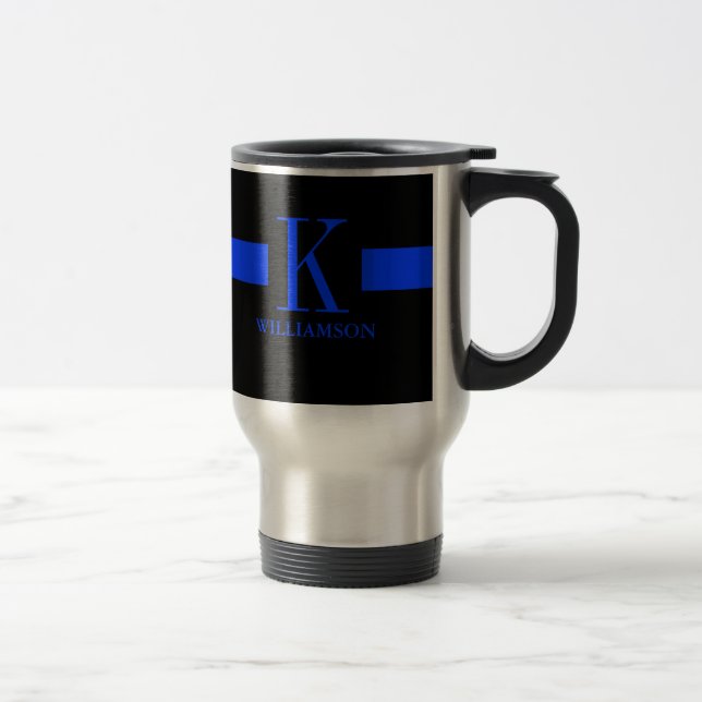 Mug De Voyage Monogramme mince de coutume de Blue Line (Droit)