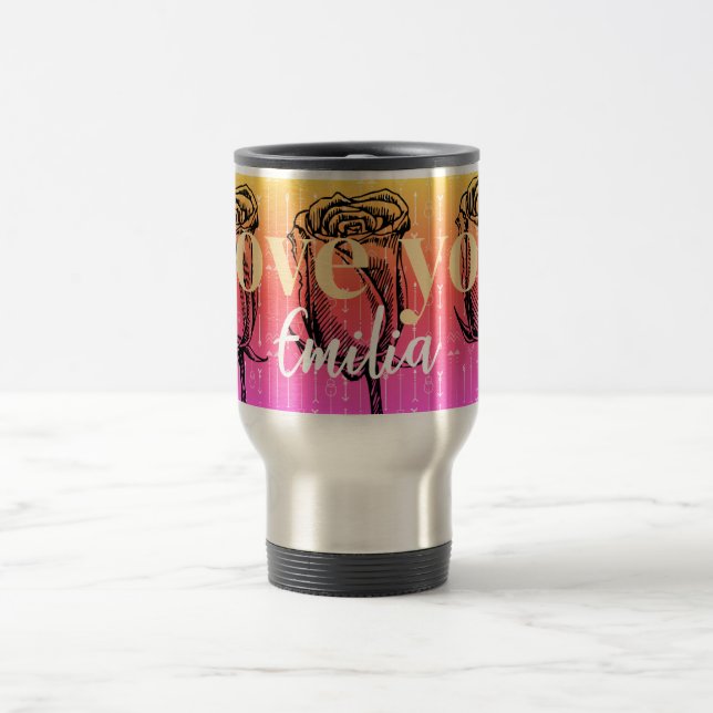 Mug De Voyage Monogramme moderne fille dégradé roses Saint Valen (Centre)