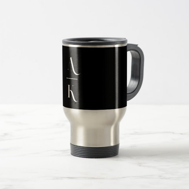 Mug De Voyage monogramme moderne noir et blanc (Devant droit)