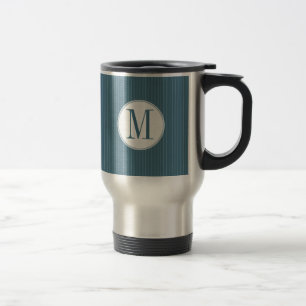 Mug De Voyage Monogramme monocouche simple à rayures bleues en