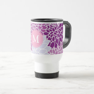 Mug De Voyage Monogramme Motif de fleurs violettes et Lilac