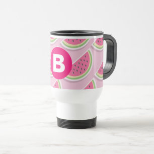Mug De Voyage Monogramme Motif de pastèque rose