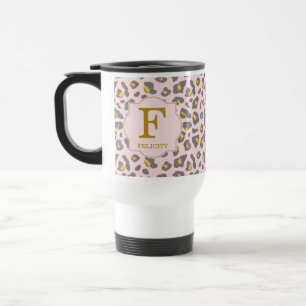 Mug De Voyage Monogramme Motif Léopard Rose Or Moderne