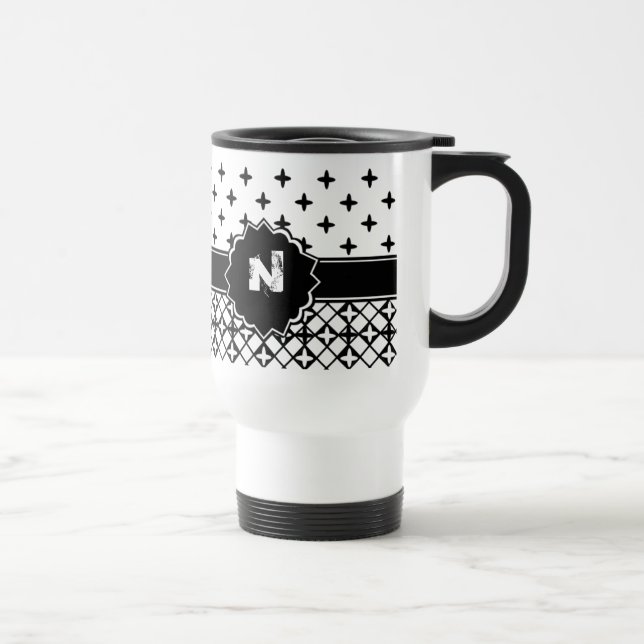 Mug De Voyage Monogramme noir blanc Quatrefoil (Droite)