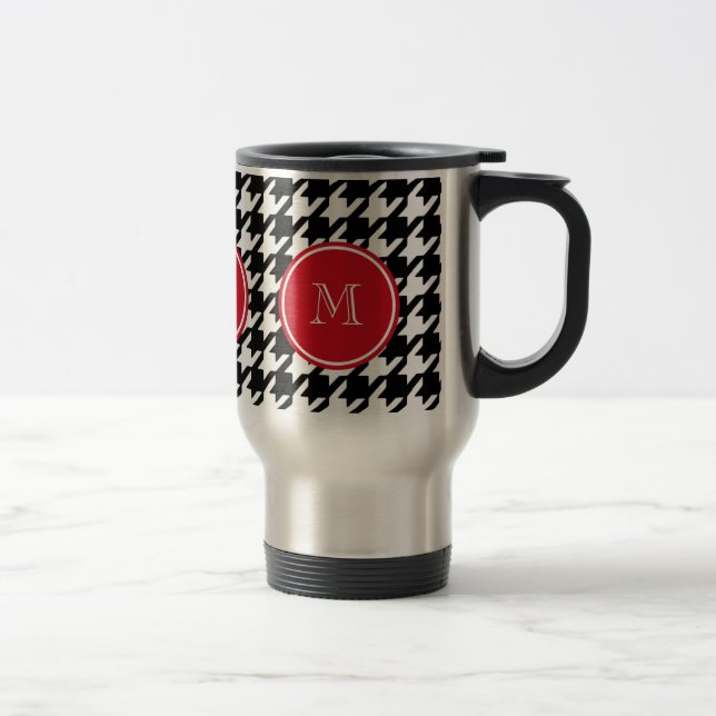 Mug De Voyage Monogramme noir et blanc de rouge de pied-de-poule (Droit)