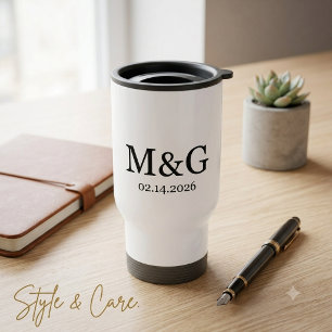 Mug De Voyage Monogramme personnalisé et date personnalisée