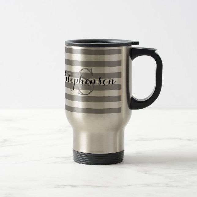 Mug De Voyage Monogramme Personnalisé Gray/Silver Name (Droit)